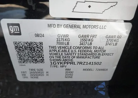 2024 Cadillac Lyriq Luxury W/1Sc from USA, damaged, VIN 1GYKPPRL7RZ141502